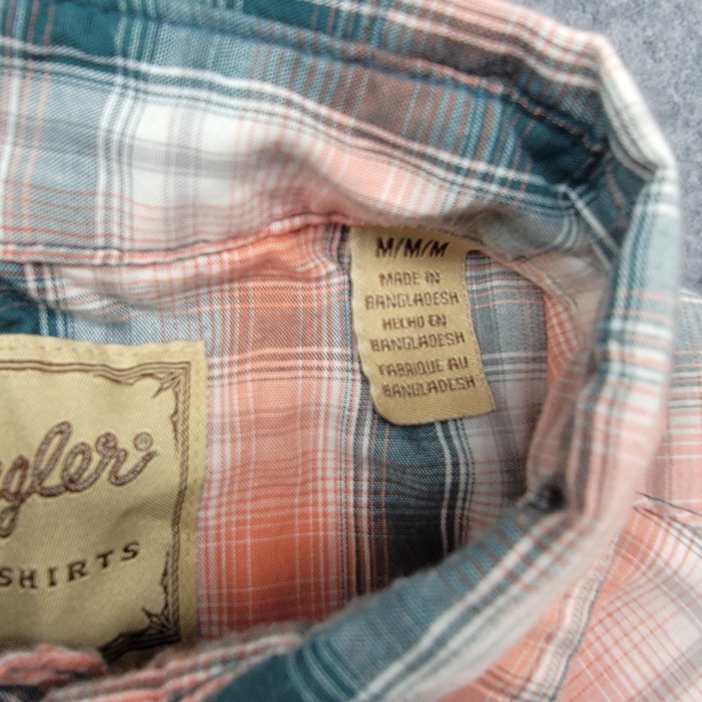 Wrangler Shirt Men's Med Orange Plaid Western Snap Short Sleeve Casual Cowboy - Picture 11 of 14
